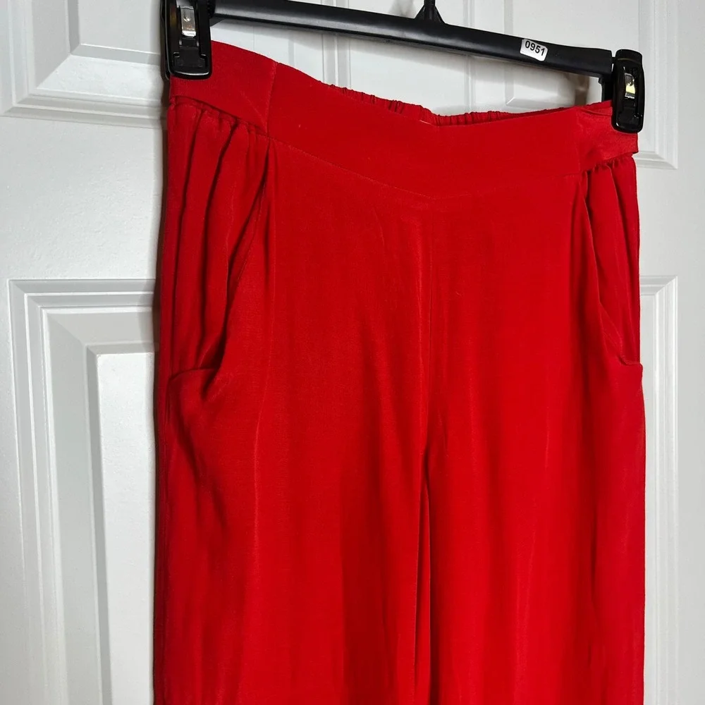 Wilfred Aritizia Red Wide Leg Crop Pants Tie in the Back Small Elastic Waist